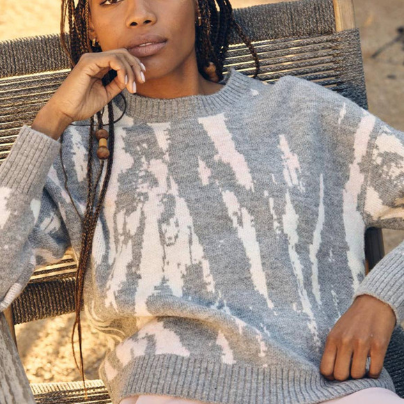 RAILS | NWT | Small | Virgo Grey Tie-Dye Wool Blend Long Sleeve Crewneck Sweater - Picture 1 of 10